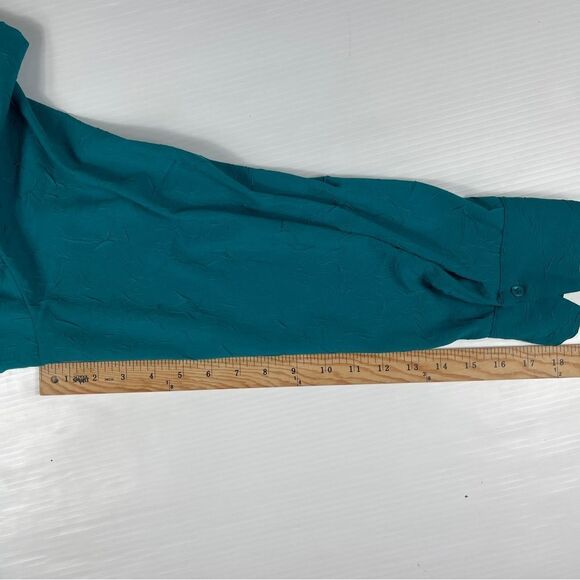 Addition Elle Blouse Teal Turquoise Crinkle Button-Up Silk-Look Women's 24 Plus - Picture 9 of 9